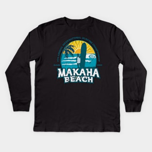 HI-50 Vintage Makaha Beach Surfing Championship Kids Long Sleeve T-Shirt